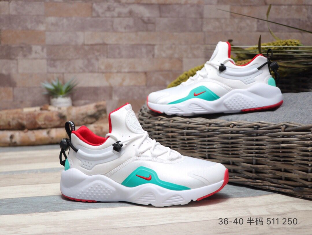 Nike Air Huarache VIII All White Blue Red Shoes - Click Image to Close